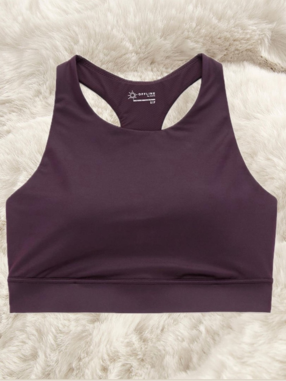 OFFLINE By Aerie Gloss High Neck Sports Bra, Size S, Cool Berry, NWOT